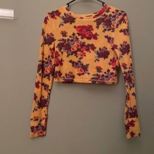 Urban Outfitters Yellow Floral Thermal Long sleeve Crop Top